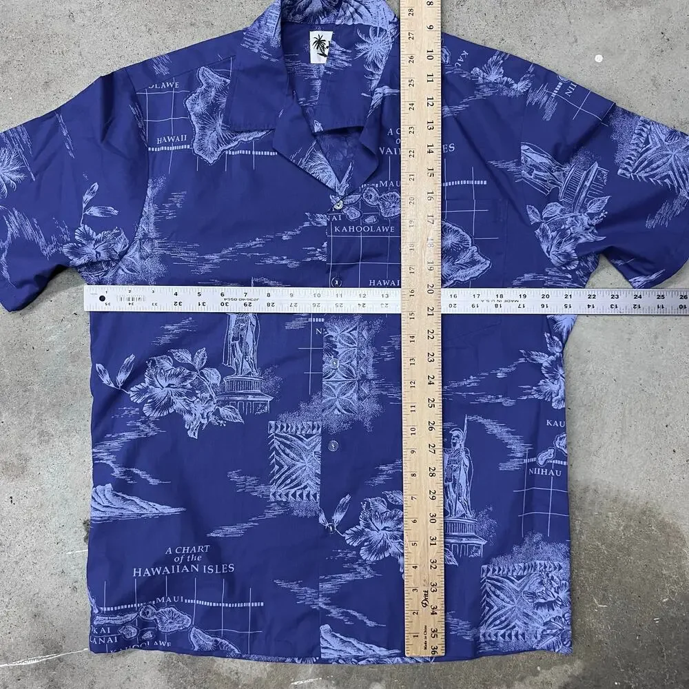Vintage Howie Hawaiian Islands Shirt USA Made King Kamehameha Tropical Blue S M